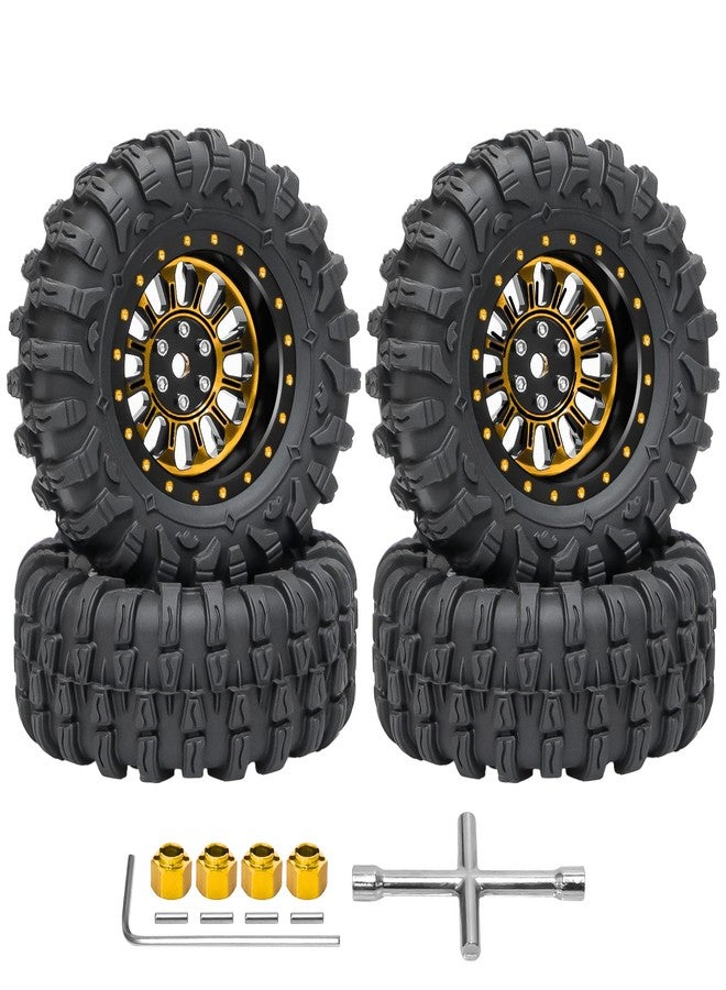 LRFHL 1.3" Beadlock Wheel Tires Aluminum 1.3 Beadlock Wheels and Tires Upgraded 1.45-inch Wheel for 1/24 SCX24 1/18 TRX4M RC Crawler Car Upgrade (4PCS, Gold) - Image 1